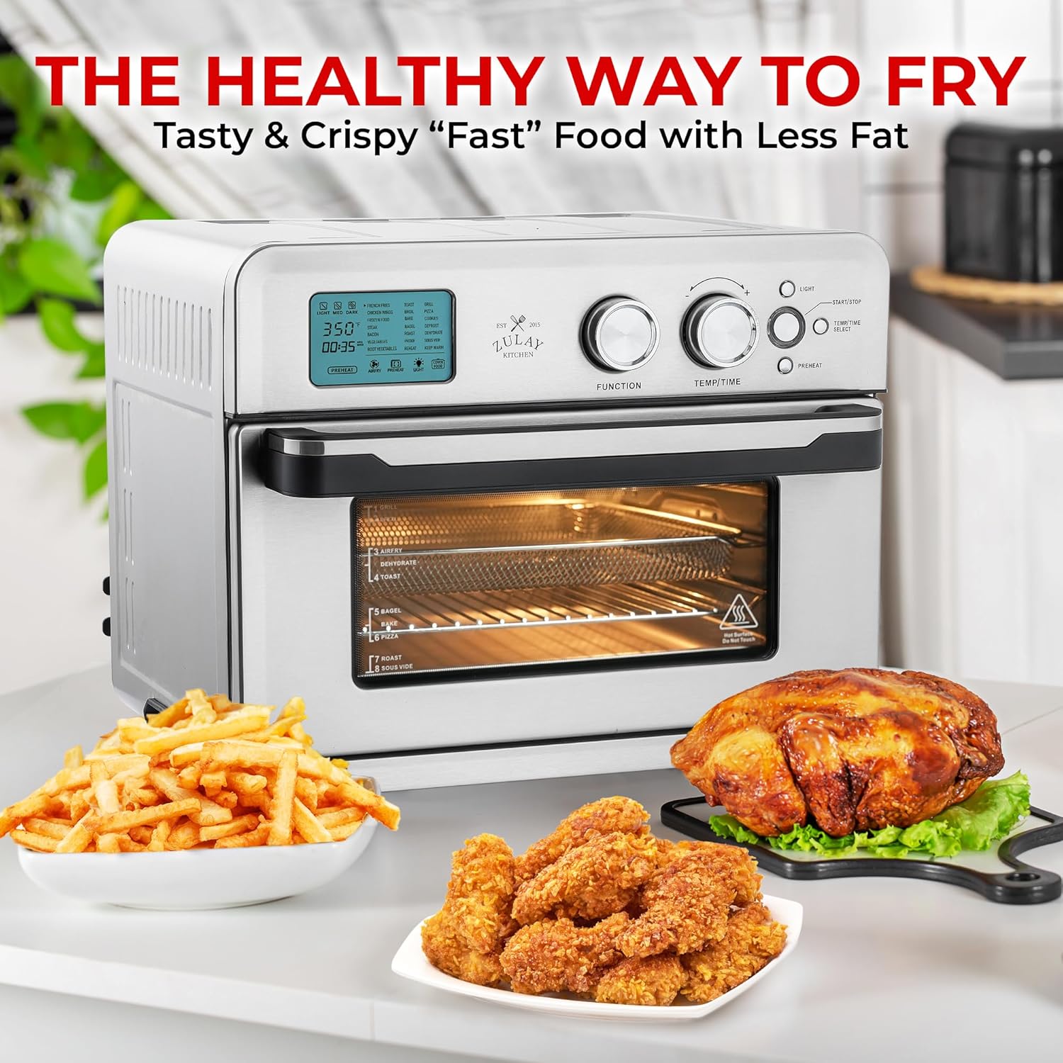 Zulay Large Countertop Air Fryer - Stainless Steel Toaster Oven Combo, 26.4Qt O966