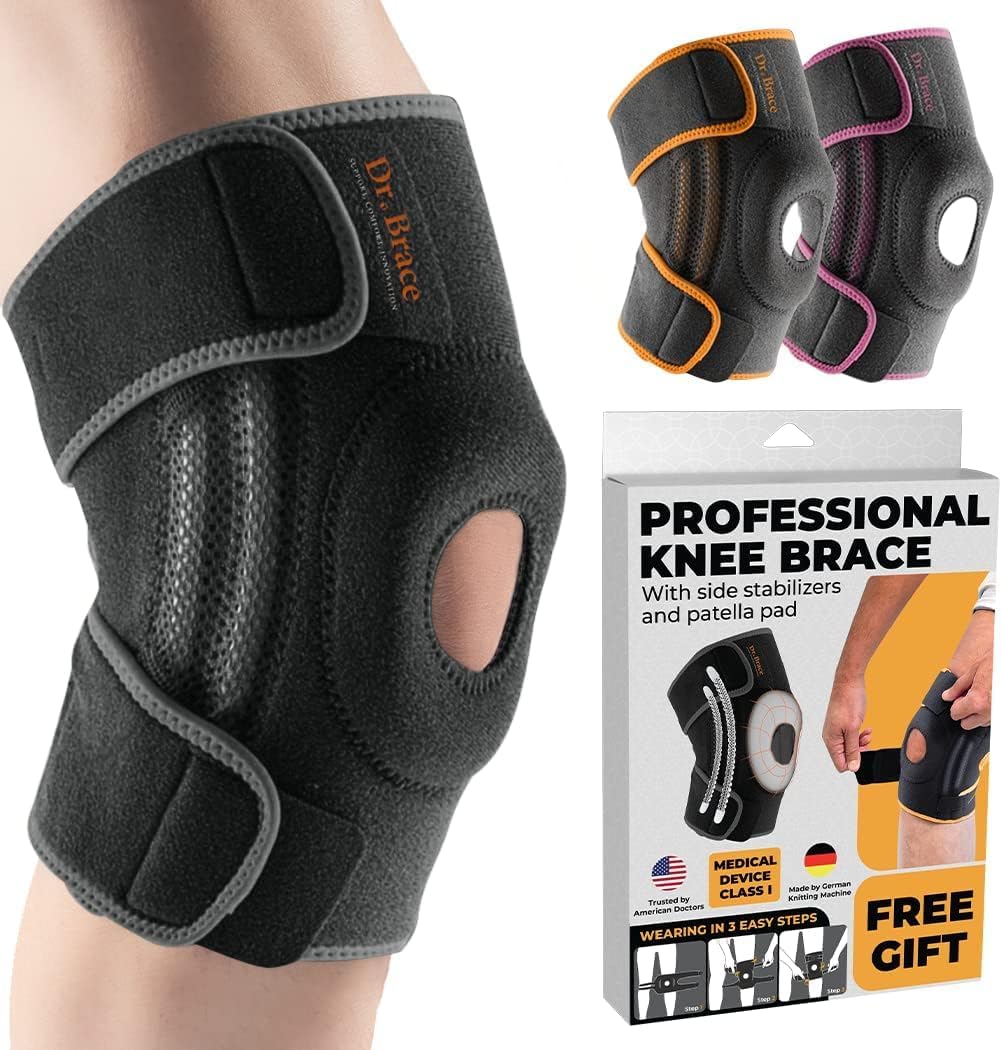 DR. BRACE ELITE Knee Brace with Side Stabilizers & Patella Gel Pads for Maximum Knee Pain Support and fast recovery for men and women-Please Check How To Size Video (X-Large, Mercury)
