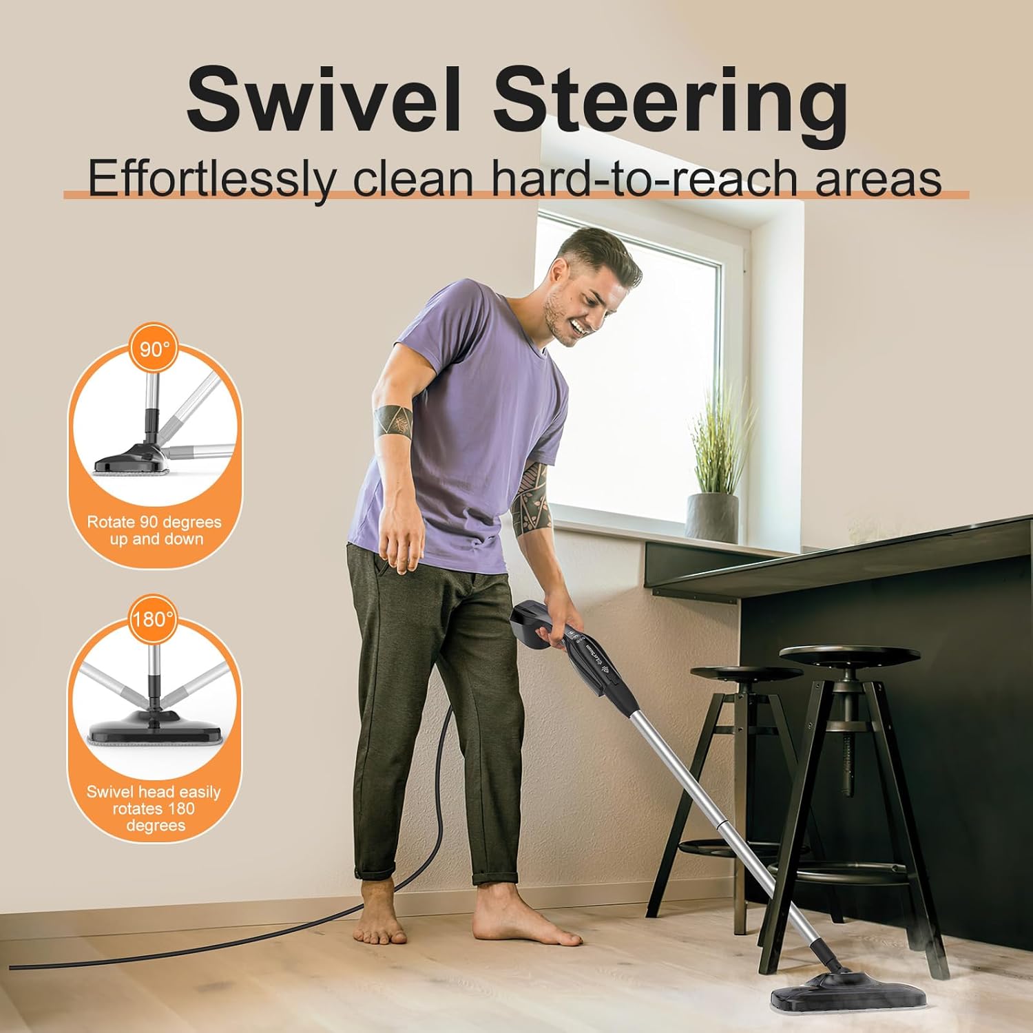 Let'Steam Heavy Duty Steam Mop with 17 Accessories for Hardwood, Tile and Grout P37119