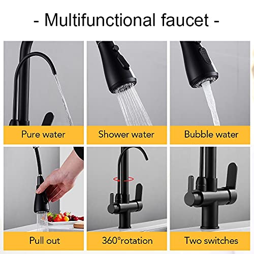LUNEZY Kitchen Sink Mixer Tap Deck Mounted Black Pull Out Faucet H266148