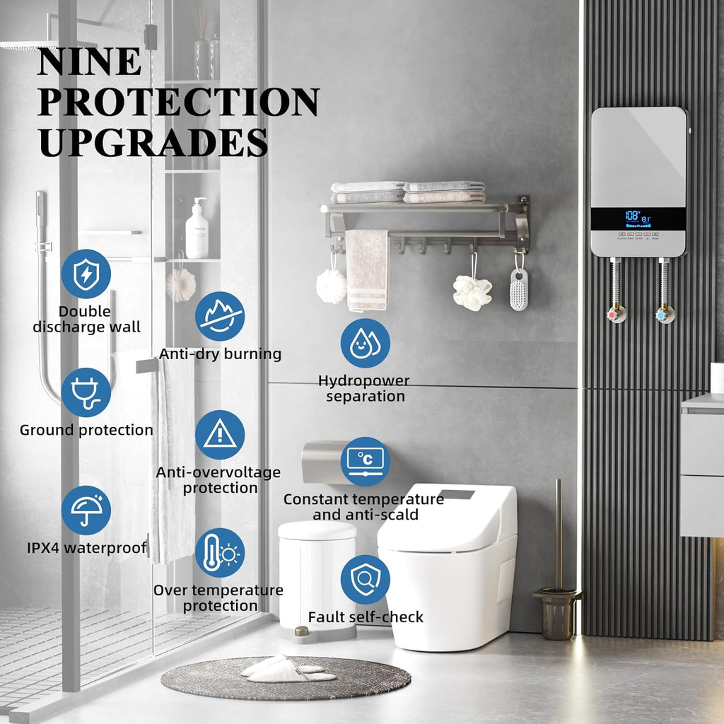 Electric Tankless Water Heater 8.5KW 240V, Point of Use with Digital Display P649