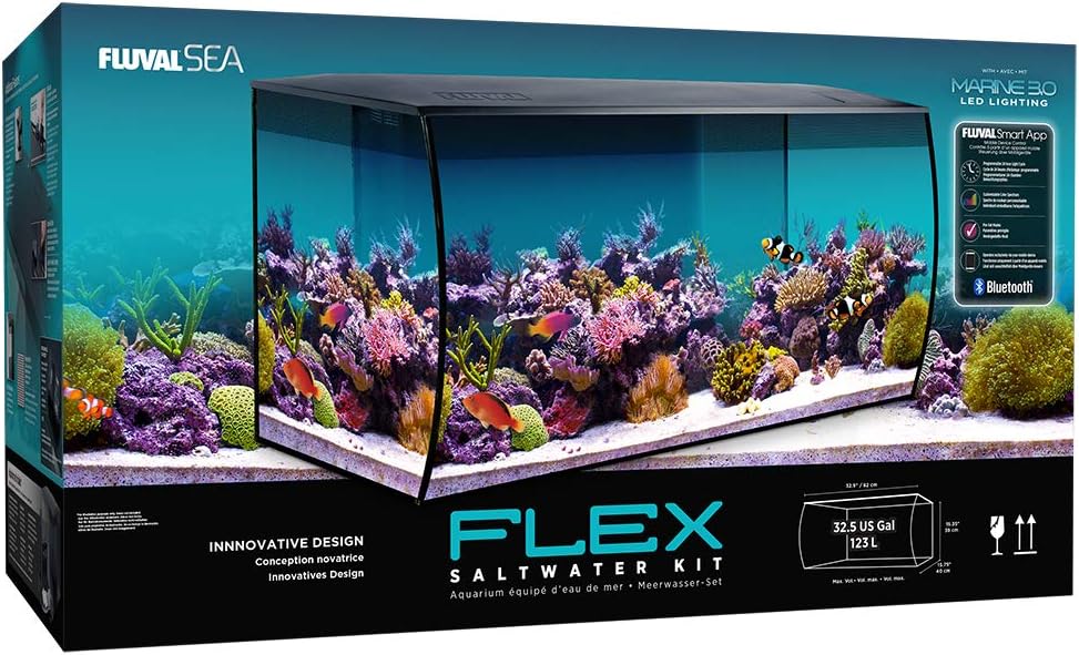 Fluval Flex 32.5 Marine Salt Water Aquarium Kit with LED Lights and Filtration System, Black U41606