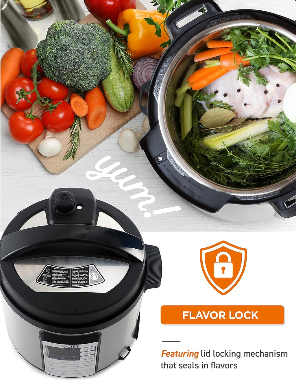 Commercial Chef Electric Pressure Cooker 6.3 Qt, Stainless Steel Interior Y517