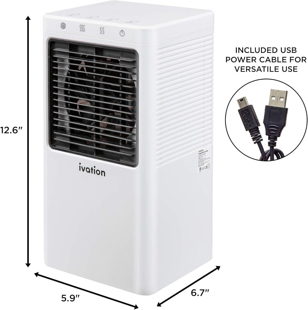 Ivation Personal Mini Air Cooler, Portable USB Desktop Evaporative Fan Humidifier I7239