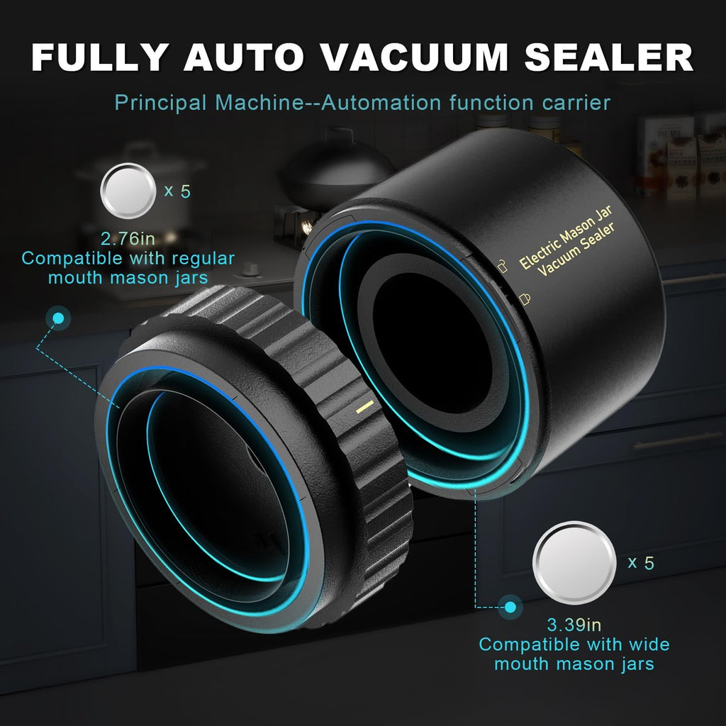 Electric Mason Jar Vacuum Sealer Kit with Wide and Regular Mouth Lids M768769