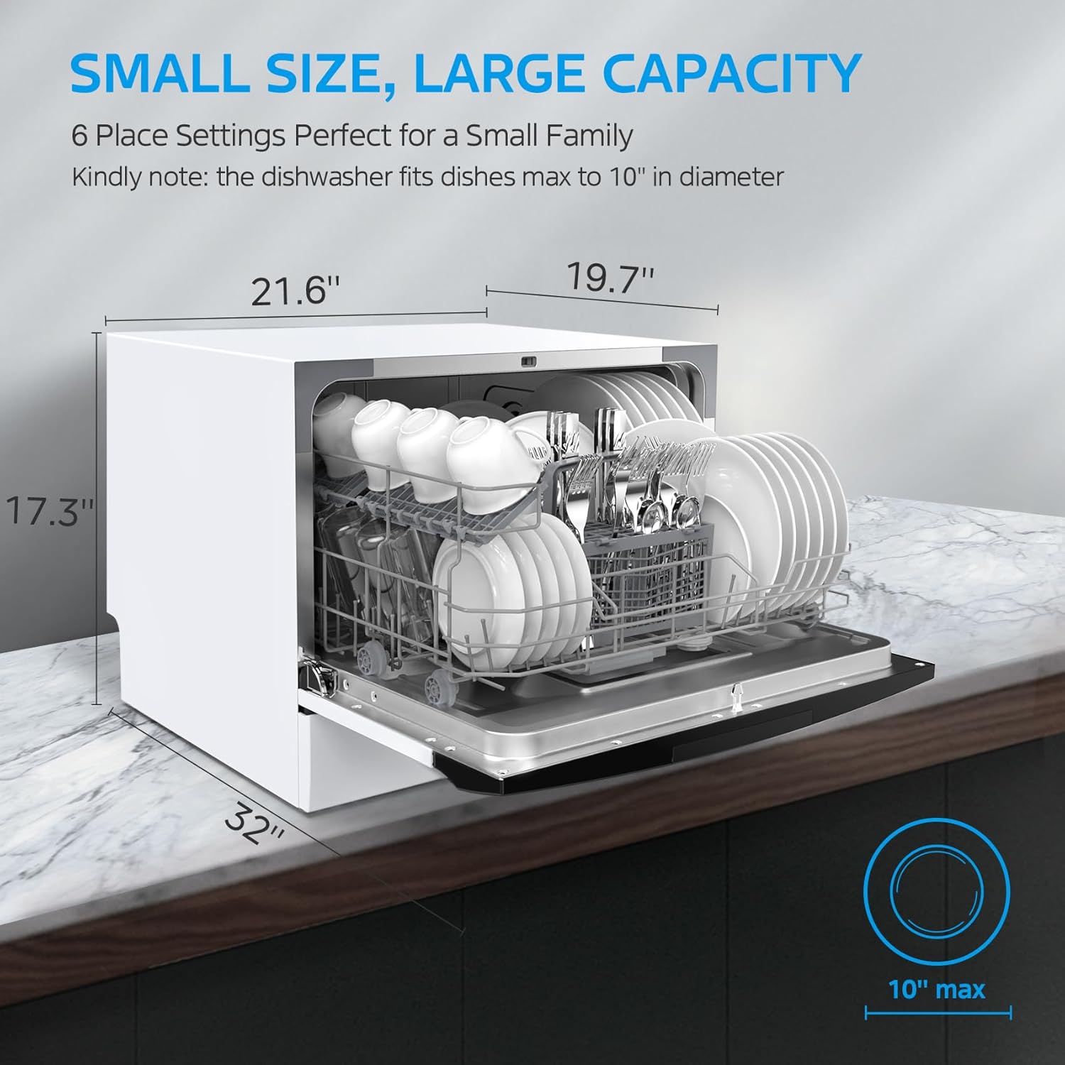Midea MDC22P1AWW Energy Star Portable Dishwasher, 6 Place Settings, White B16951