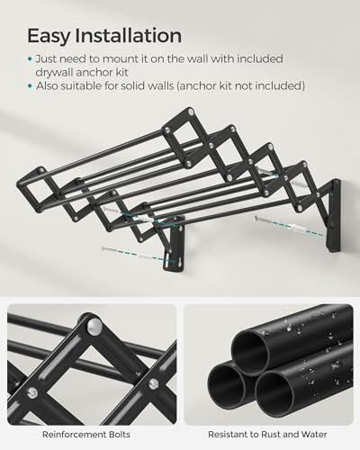 SONGMICS Wall-Mounted Clothes Drying Rack, Accordion Laundry Rack, Steel I16602