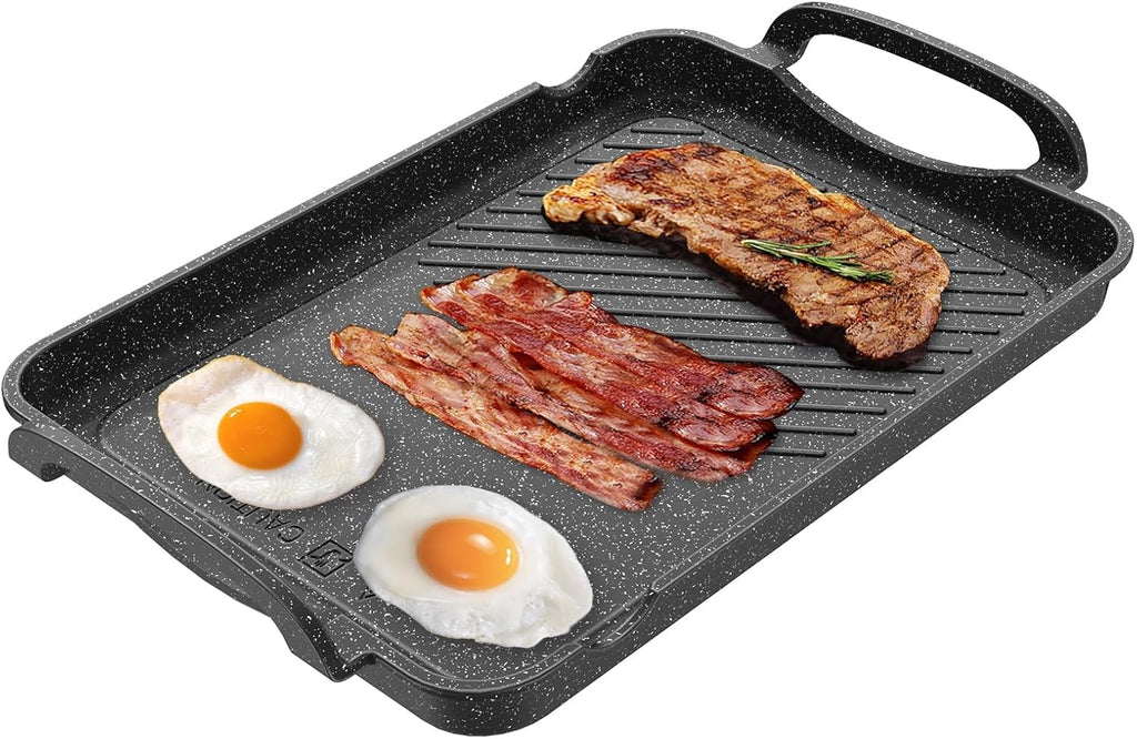 Nonstick Stove Top Griddle/Grill,16.5"x12.0", Double Burner Granite Griddle Pan,Cast Aluminum Induction Pancake Breakfast Maker, Light-Weight Flat Top Grilling Plate for Gas Grill Camping & BBQ