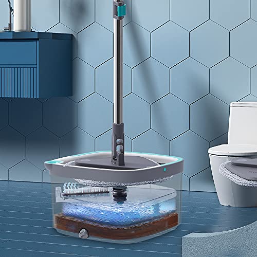 Square Spin Mop and Bucket with 2 Machine Washable Mop Pads O712093