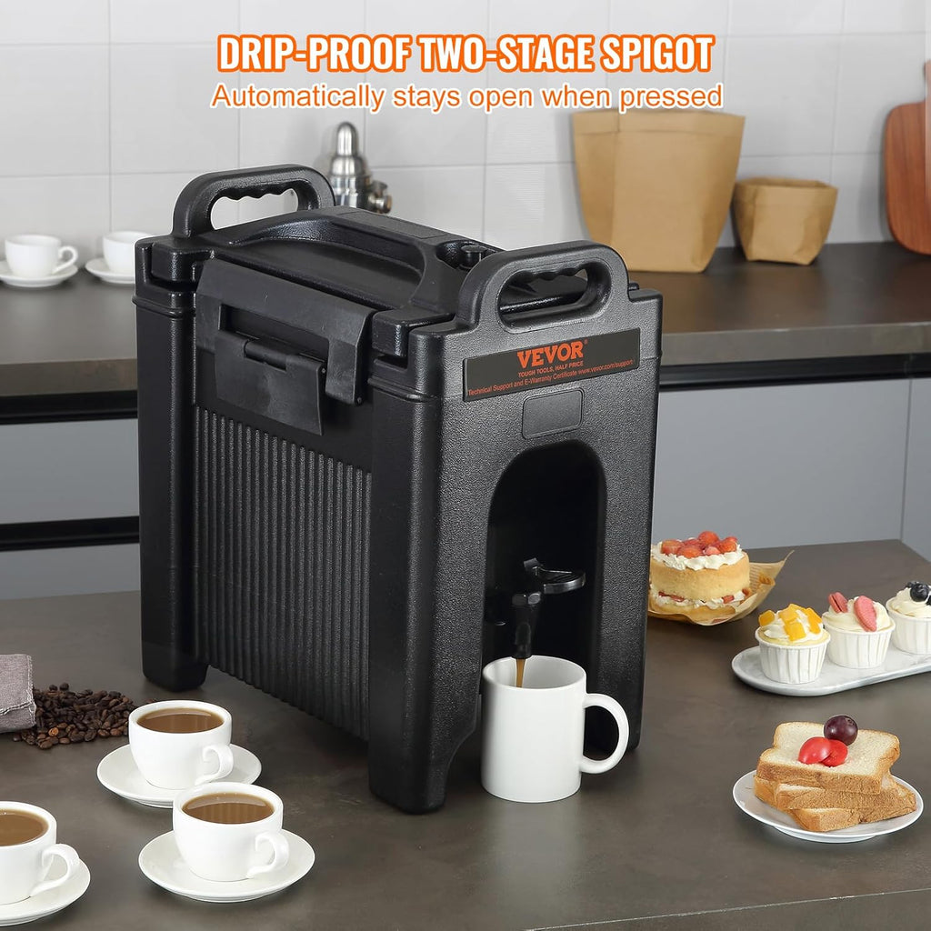 VEVOR Insulated Beverage Dispenser 2.5 Gallon, Food-grade LDPE Hot and Cold Beverage Server V159364