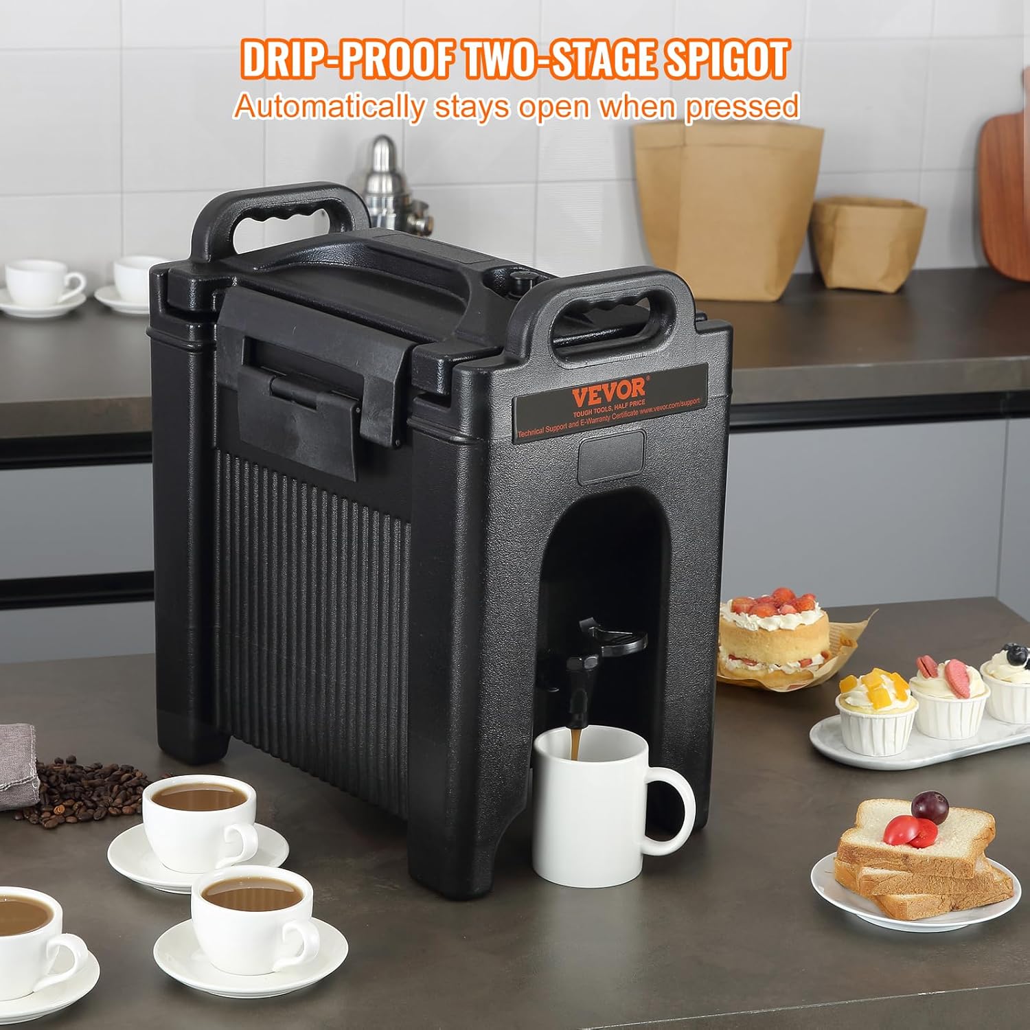 VEVOR Insulated Beverage Dispenser 2.5 Gallon, Food-grade LDPE Hot and Cold Beverage Server V159364