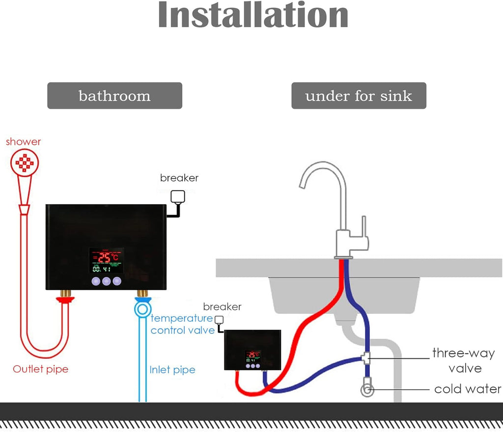 Tankless Electric Water Heater 110V 3000W Under Sink Instant Hot, Black C7774