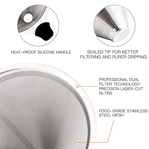 Stainless Steel Pour Over Coffee Filter Reusable Cone Dripper D657
