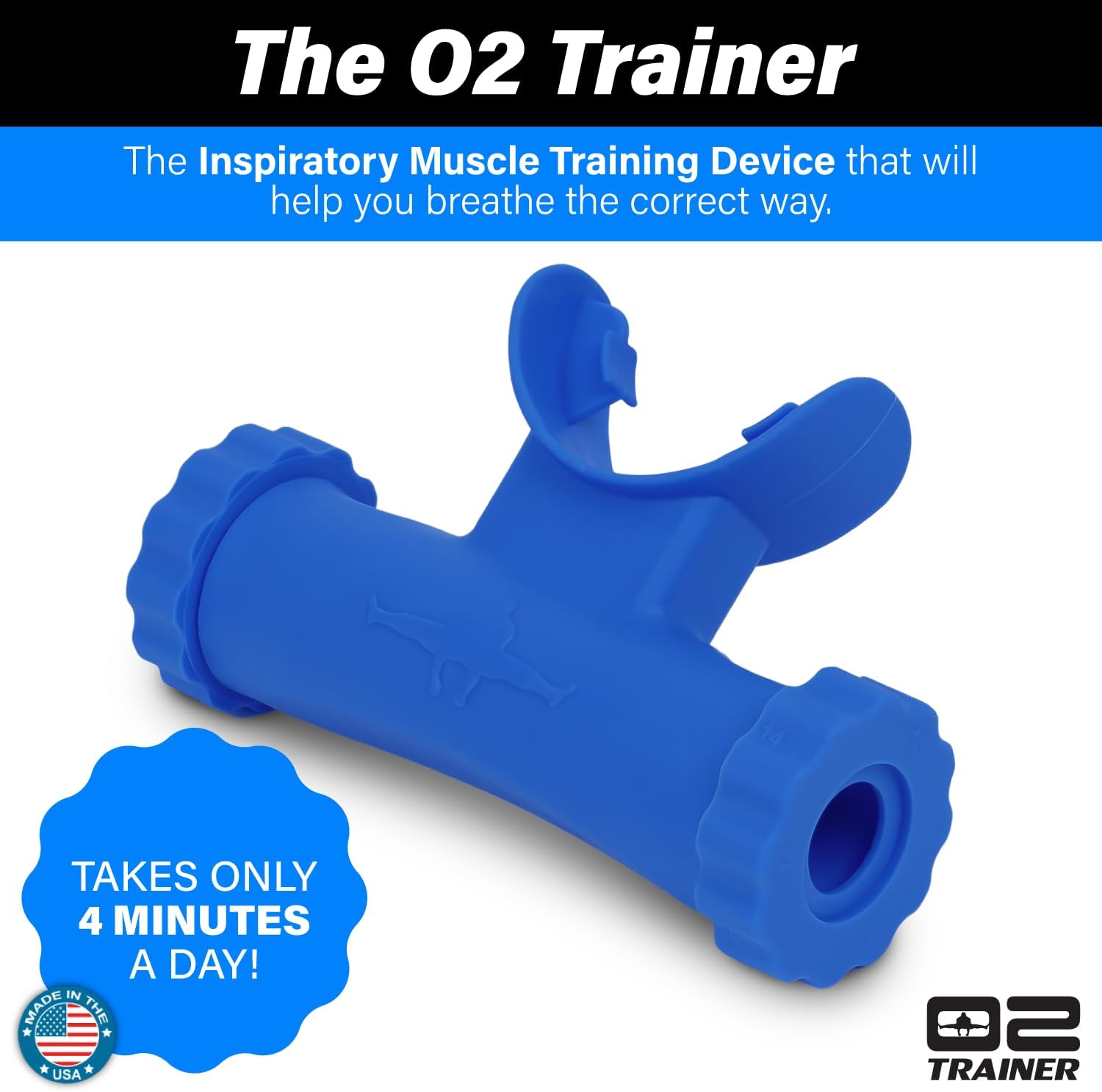 Bas Rutten O2 Inspiratory Muscle Training Device for Diaphragmatic Breathing, Portable, Blue Y16261