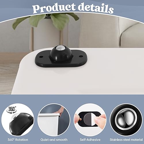 Self Adhesive Caster Wheels Stainless Steel 360 Degree Rotation for Trash Cans, 8 Pieces I60528