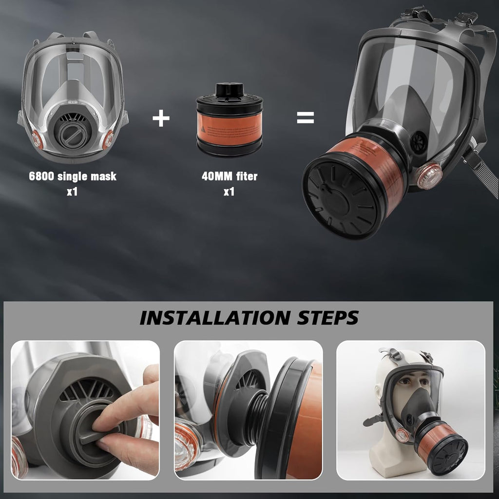 Reusable Full Face Gas Mask with 40mm Activated Carbon Filter U74095