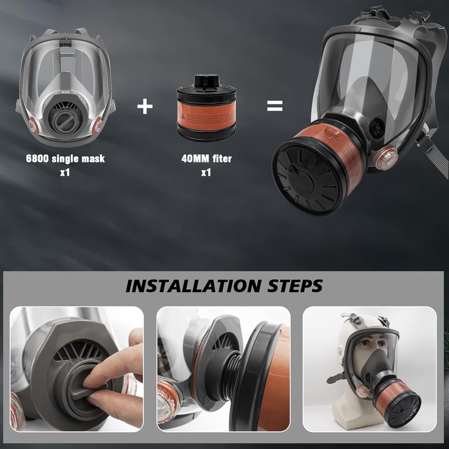 Reusable Full Face Gas Mask with 40mm Activated Carbon Filter U74095
