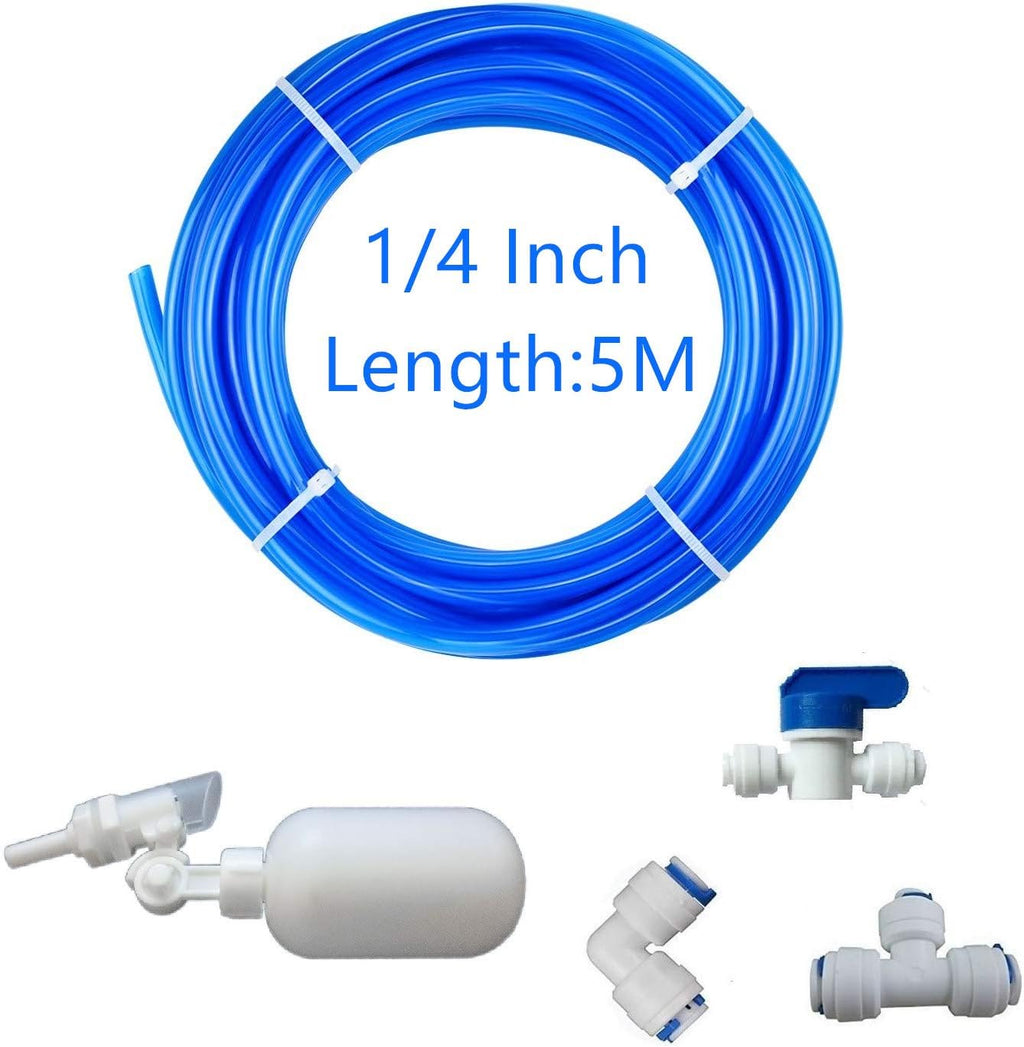 MATTOX 1/4 inch Automatic Plastic Adjustable Float Valve for Aquarium Water purifiers Reverse Osmosis System,5 metres RO tubing Quick Push Connect Fittings(Blue)