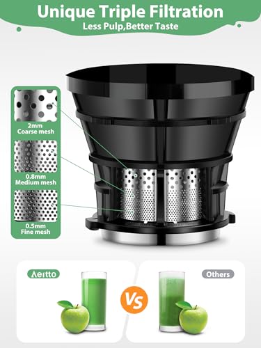 Aeitto Cold Press Juicer, 250W Whole Fruit Juicer with Wide Mouth D22250