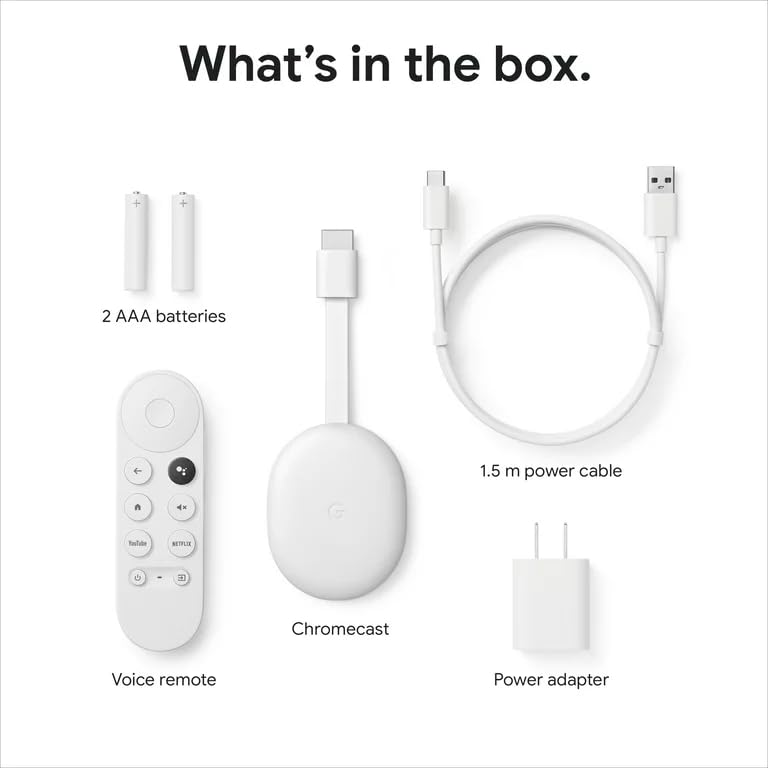 Chromecast with Google TV (HD) Streaming Stick, 1080p, Snow + Accessories P119163