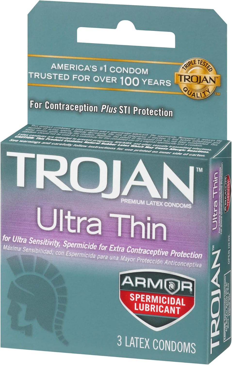 Trojan Condom Sensitivity Ultra Thin Spermicidal, 3 Count O714