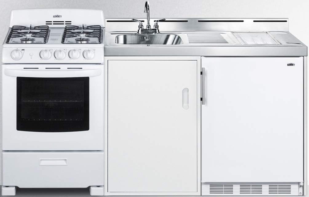Summit Appliance ACK72GASW 72" All-in-One Kitchenette with Gas Range and Refrigerator E55557