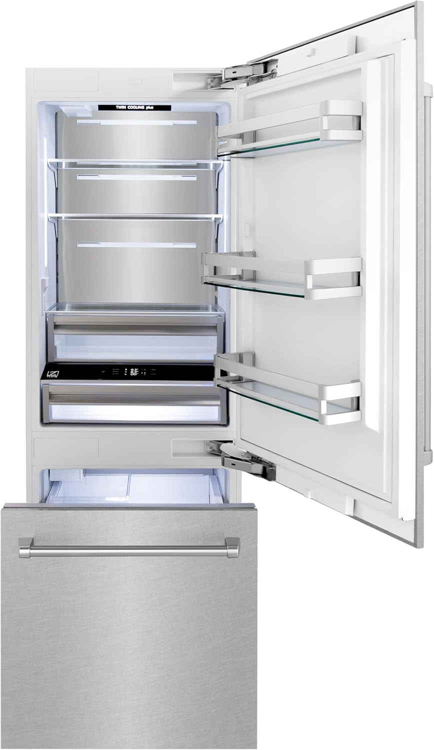 ZLINE 30" 16.1 cu. ft. Built-In Bottom Freezer Refrigerator with Water and Ice Dispenser U80494