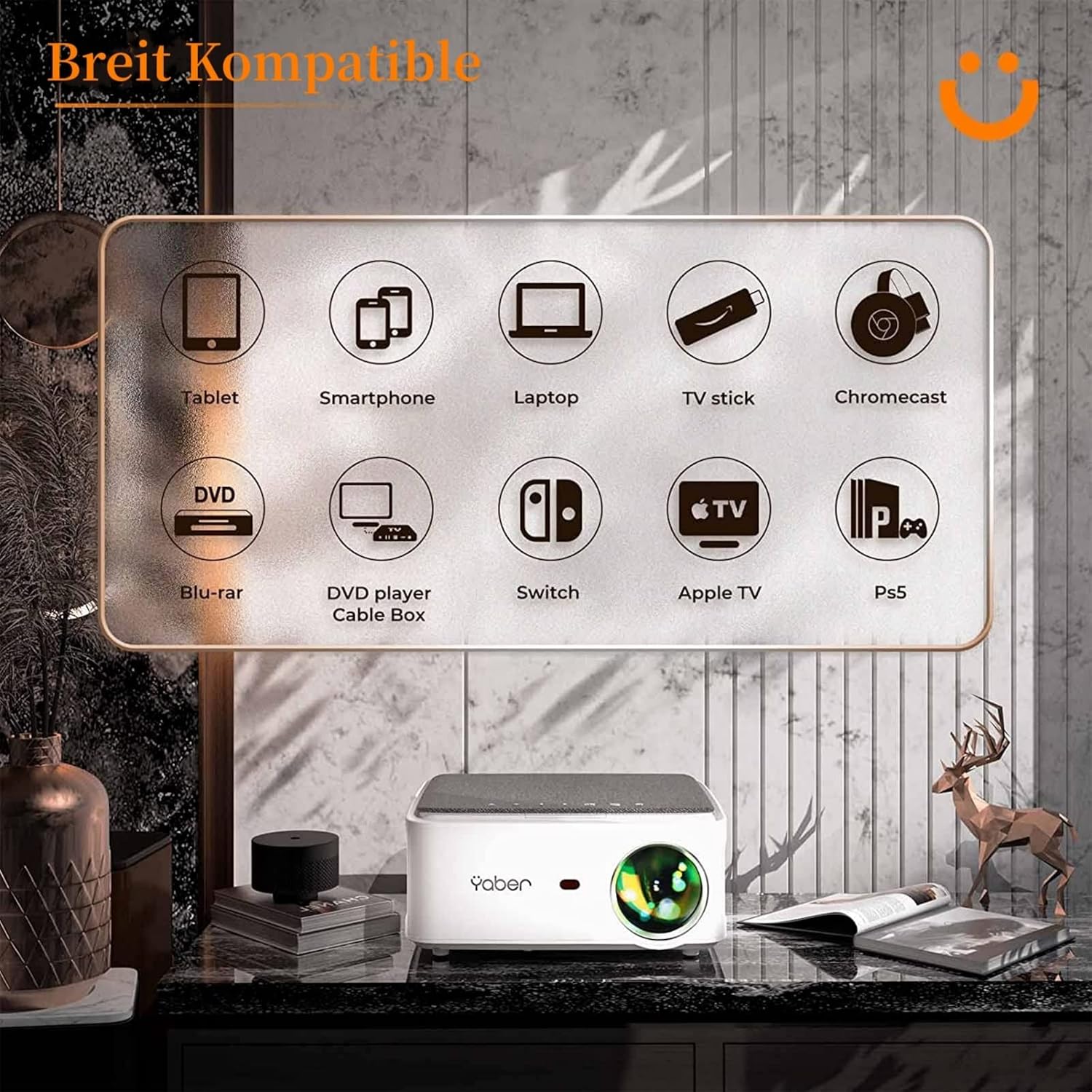 YABER V6 Native 1080P Portable Smart Home Projector with WiFi and Bluetooth W58466