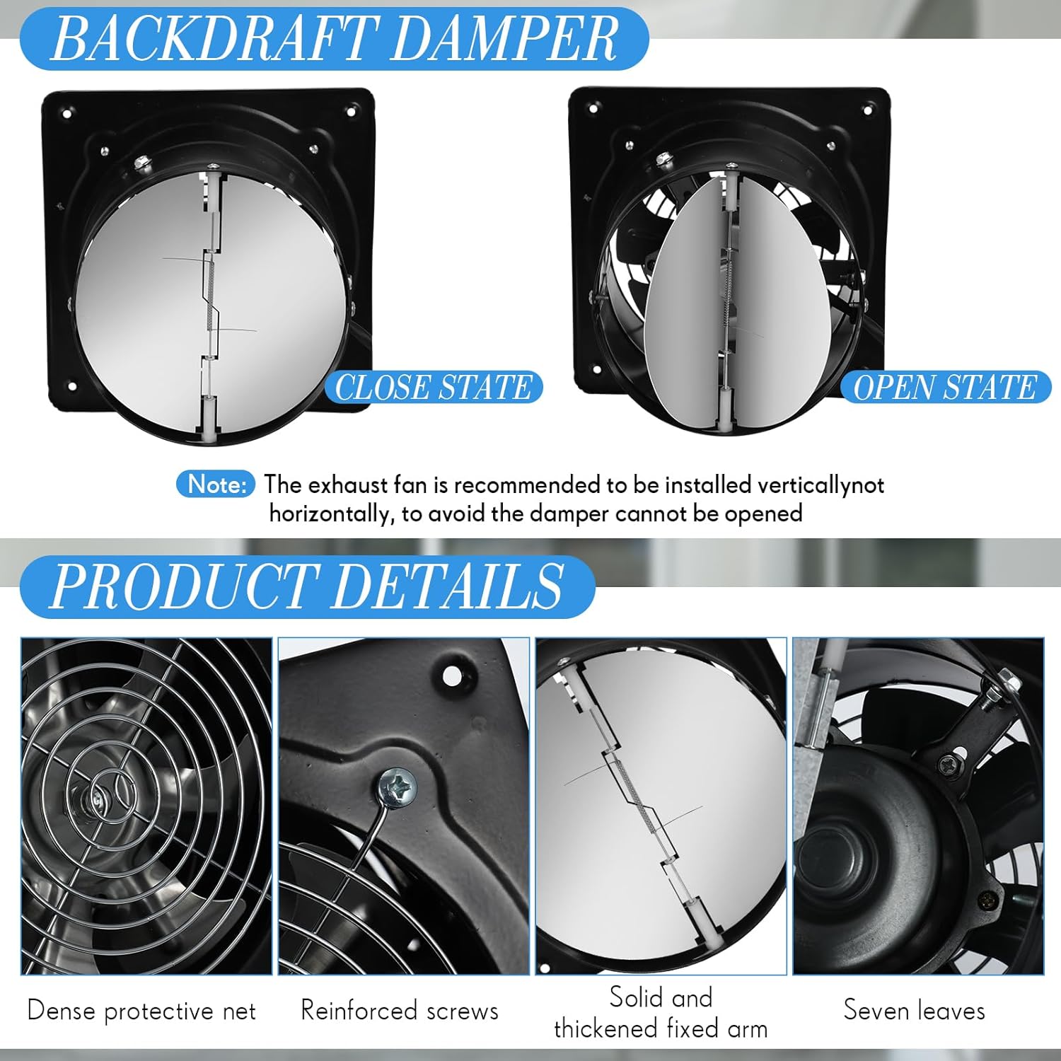 6 Inch Exhaust Fan 308CFM with Switch and Damper, Black Z829