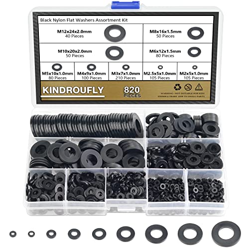 Nylon Flat Washers, Kindroufly 9 Sizes Plastic Washers, Nylon Washers Assortment Kit