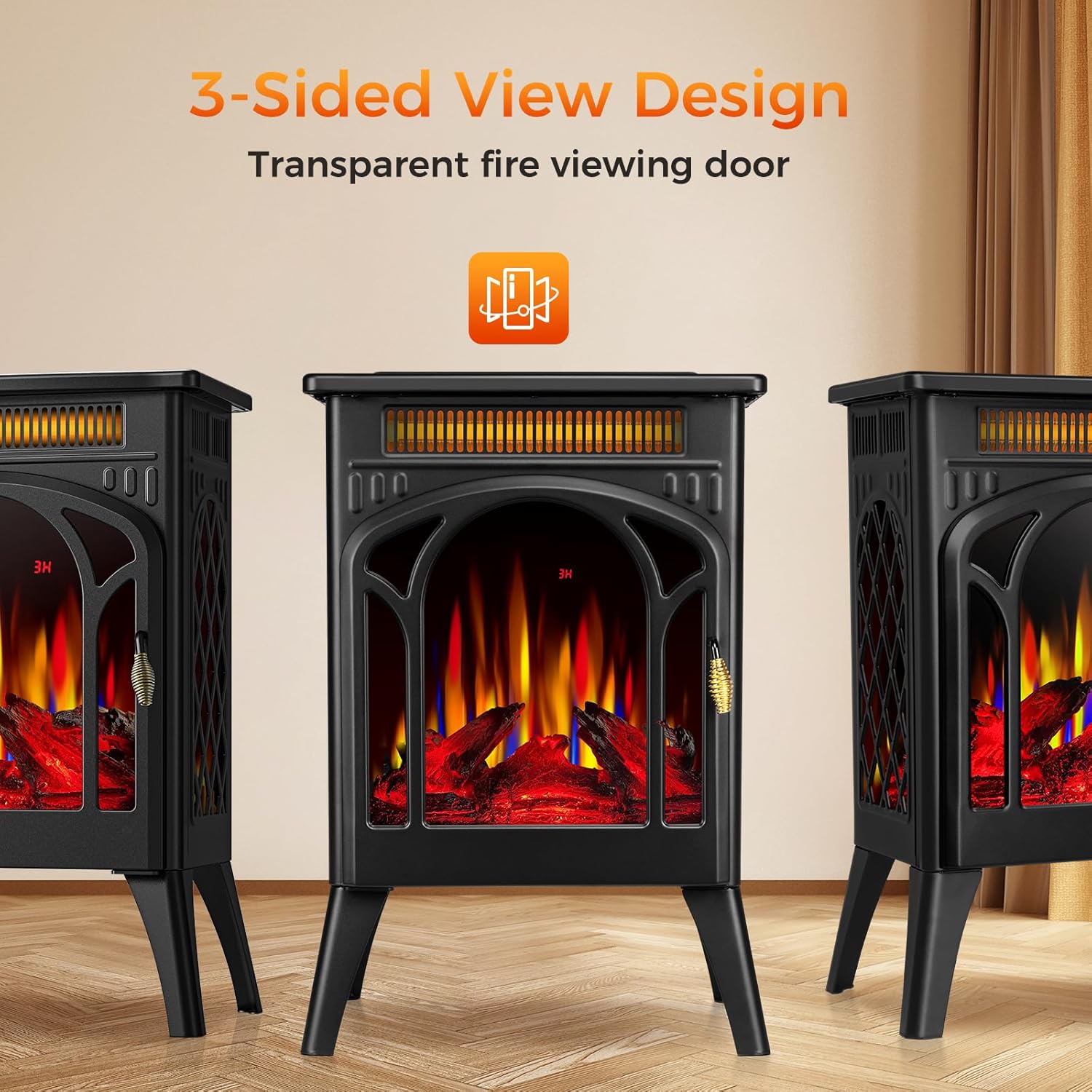 COWSAR Electric Fireplace Infrared Heater with 3D Flame, Remote Control, 5100 BTU P23804