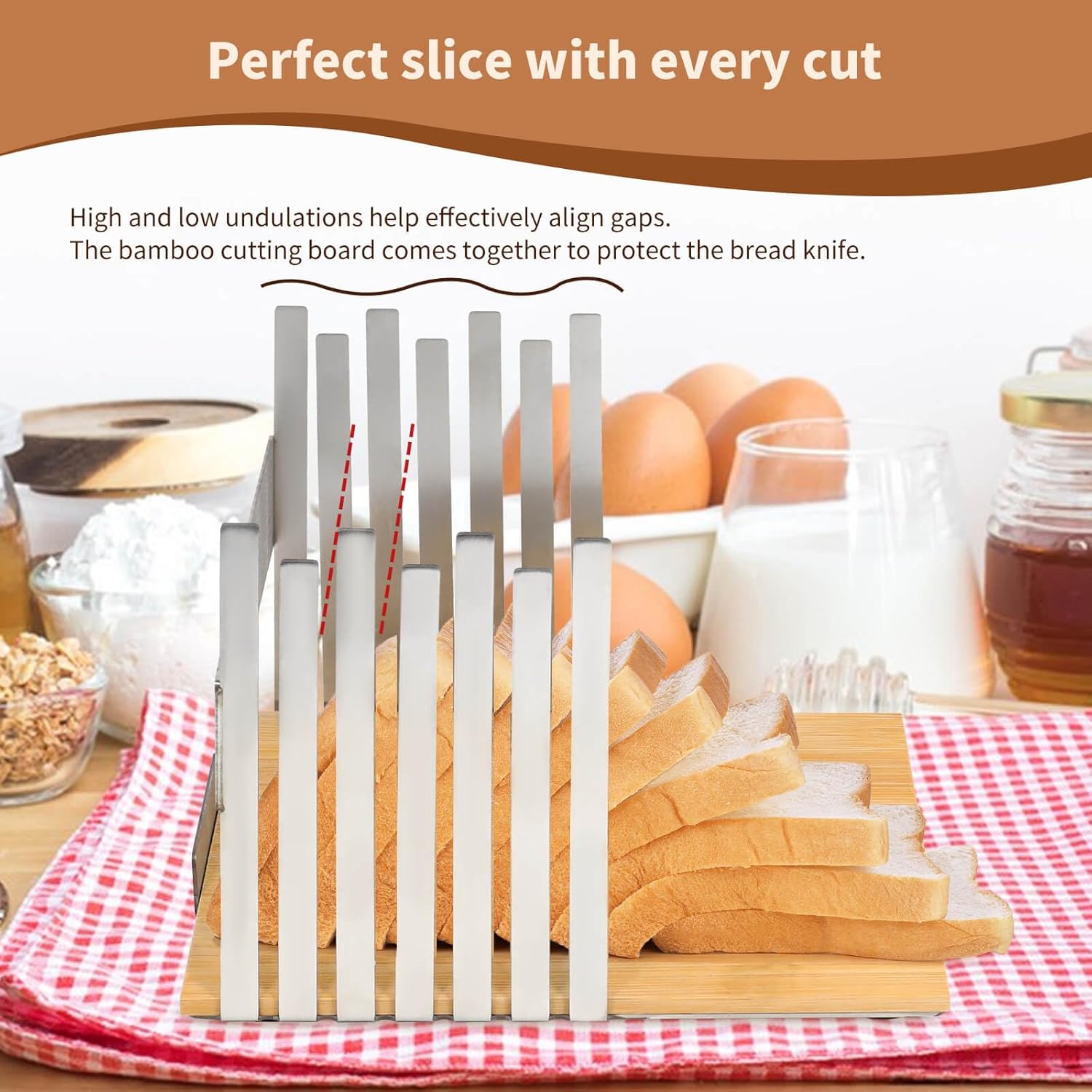 Stainless Steel Bread Slicer with Bamboo Cutting Board T432