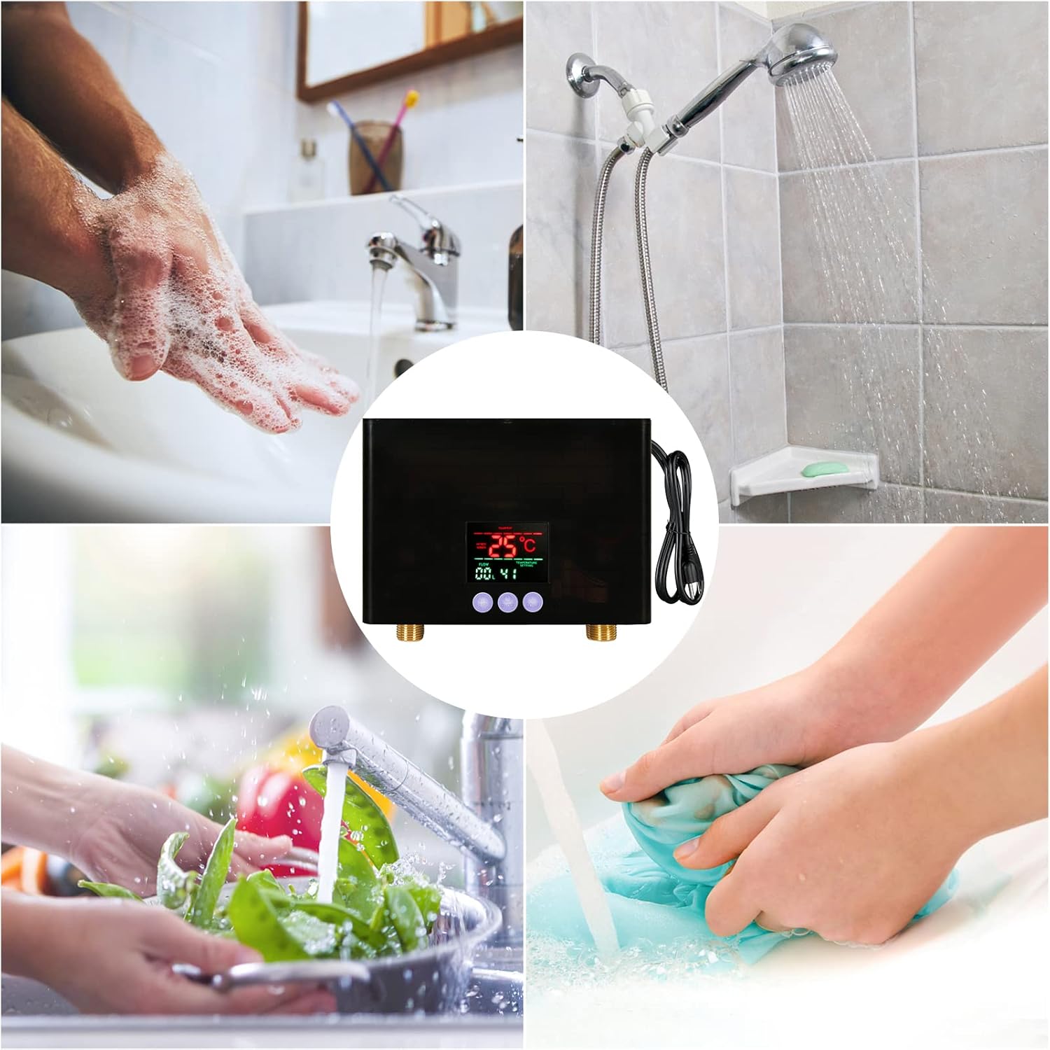 Tankless Electric Water Heater 110V 3000W Under Sink Instant Hot, Black C7774