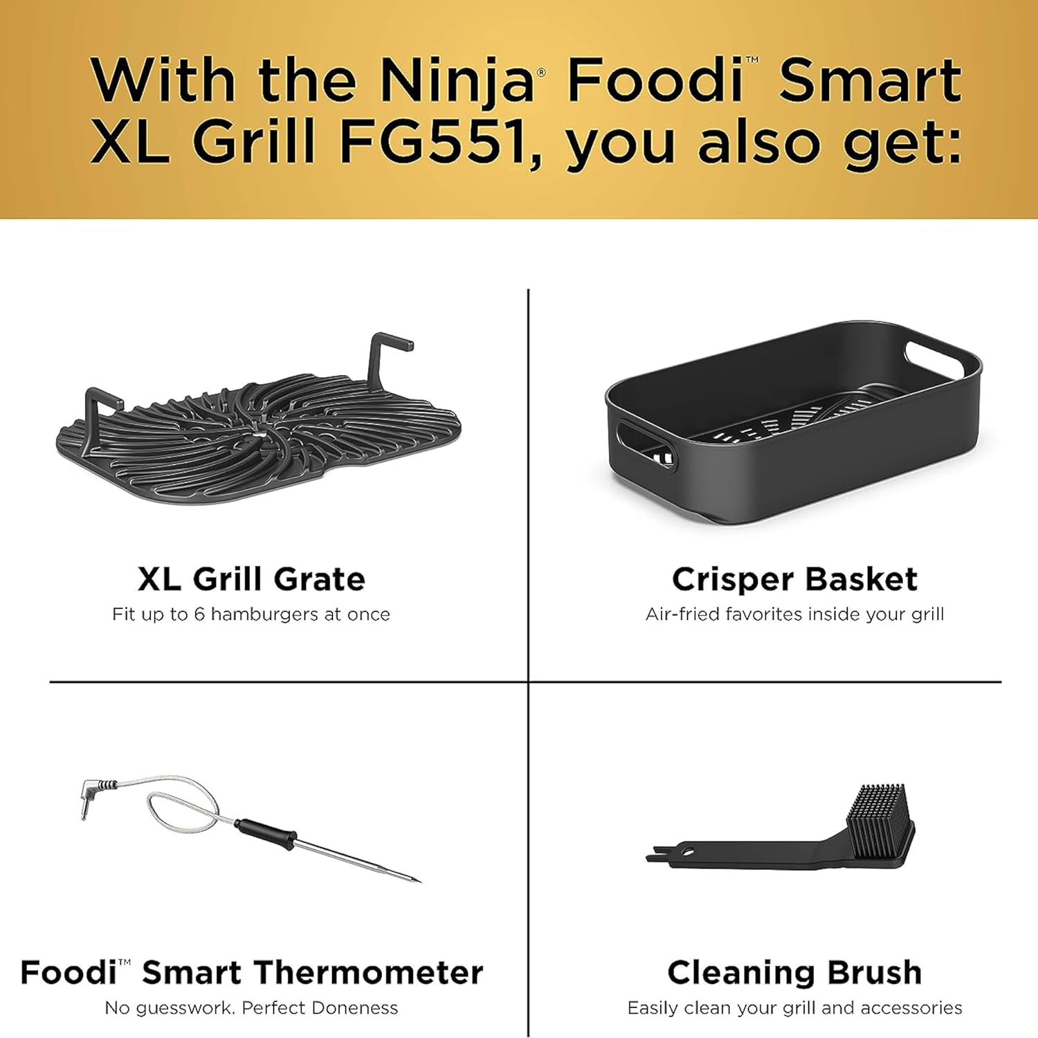 Ninja FG551 Foodi Smart XL 6-in-1 Indoor Grill with Air Fry, Black/Silver D573