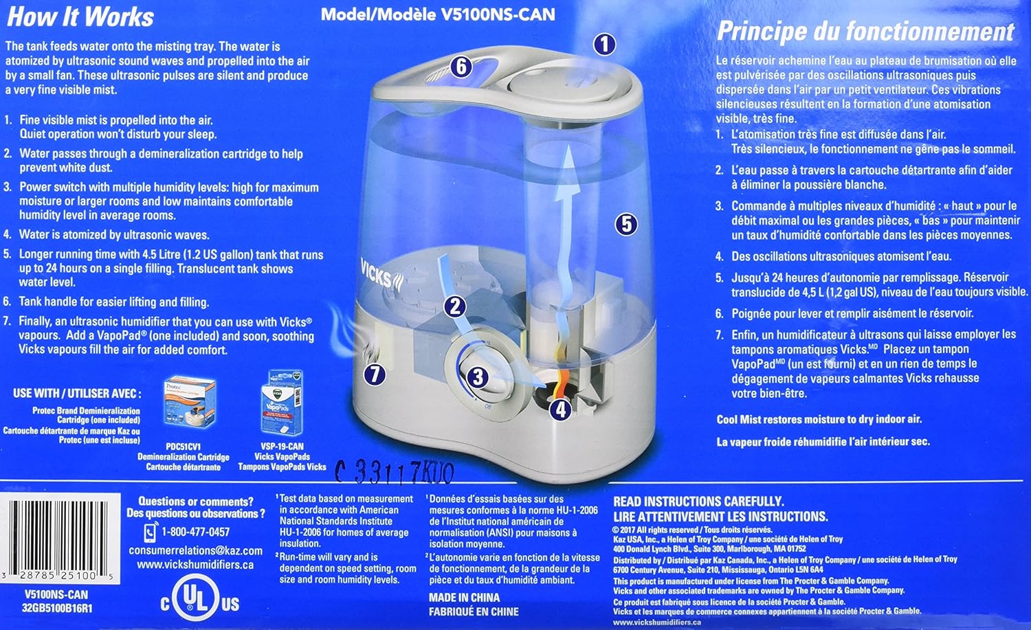 Vicks Ultrasonic Cool Mist Humidifier N778459
