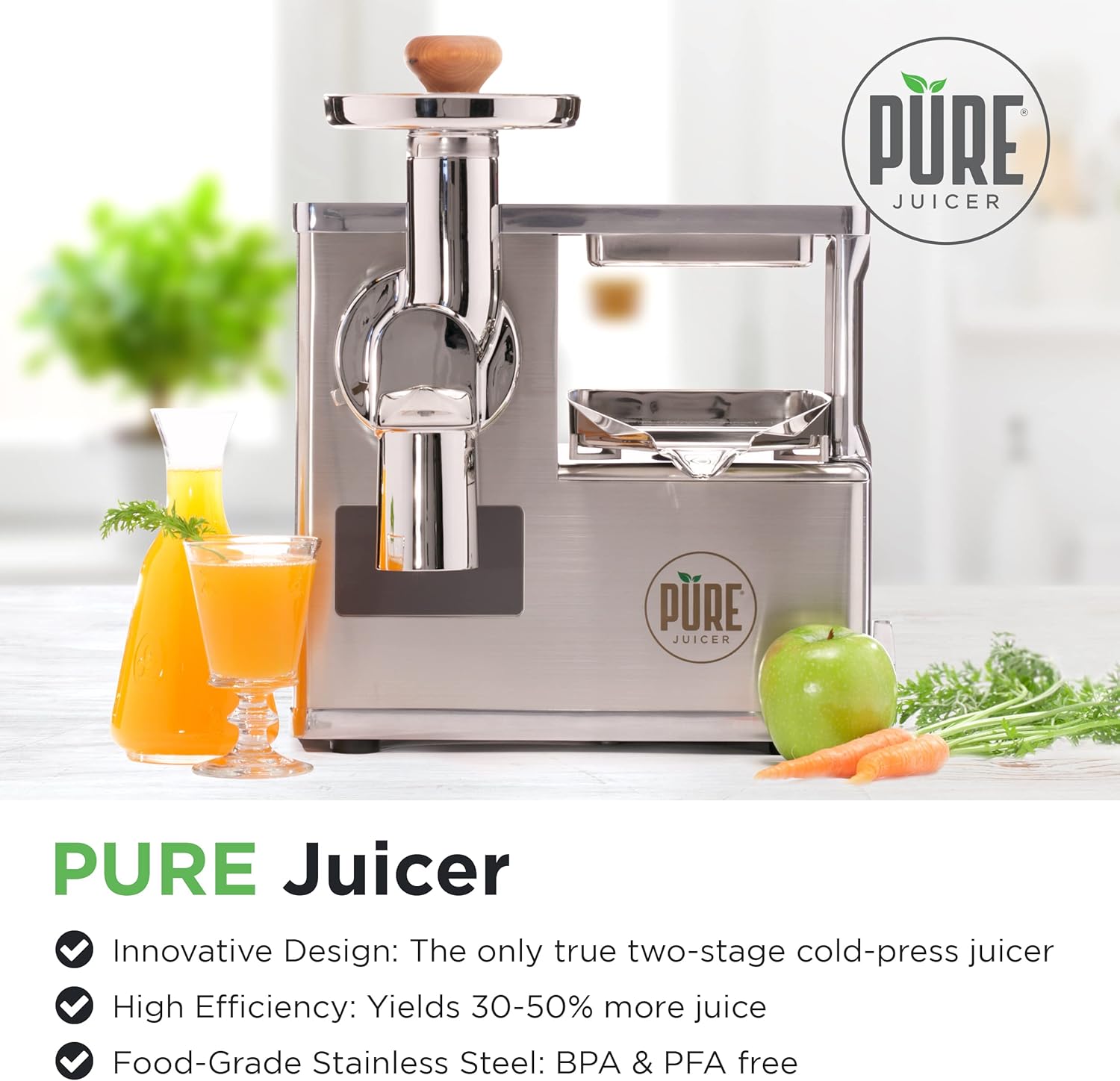 PURE Juicer Two-Stage Cold Press Juicing Machine with Stainless Grinder T838739