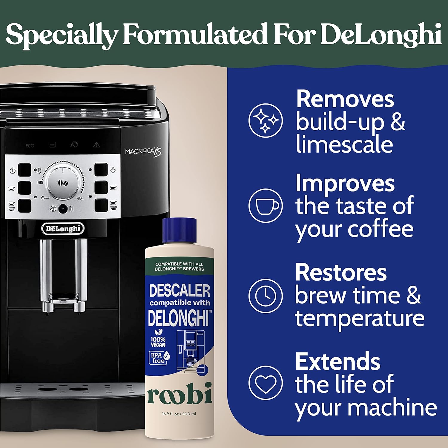 DeLonghi Compatible Descaling Solution for Coffee Makers, 4 Uses, Eco-Friendly B865792