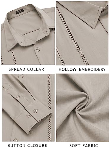 COOFANDY Men's Cuban Guayabera Shirt Long Sleeve Linen G5022
