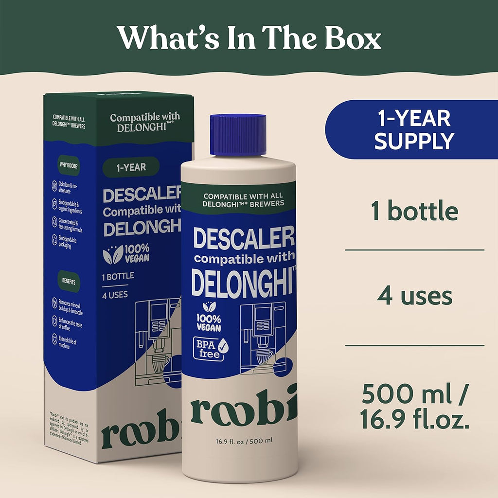 DeLonghi Compatible Descaling Solution for Coffee Makers, 4 Uses, Eco-Friendly B865792