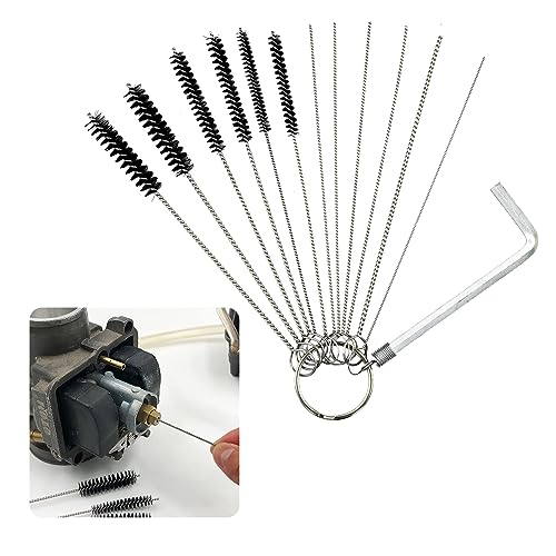 Ziciner Carburetor Carbon Dirt Jet Remove Cleaner, 5 Nylon Brushes + 10 Cleaning Needles + 1 Throttle Wrench Tool Kit for Motorcycle ATV Moped Welder Carb Chainsaw Spray