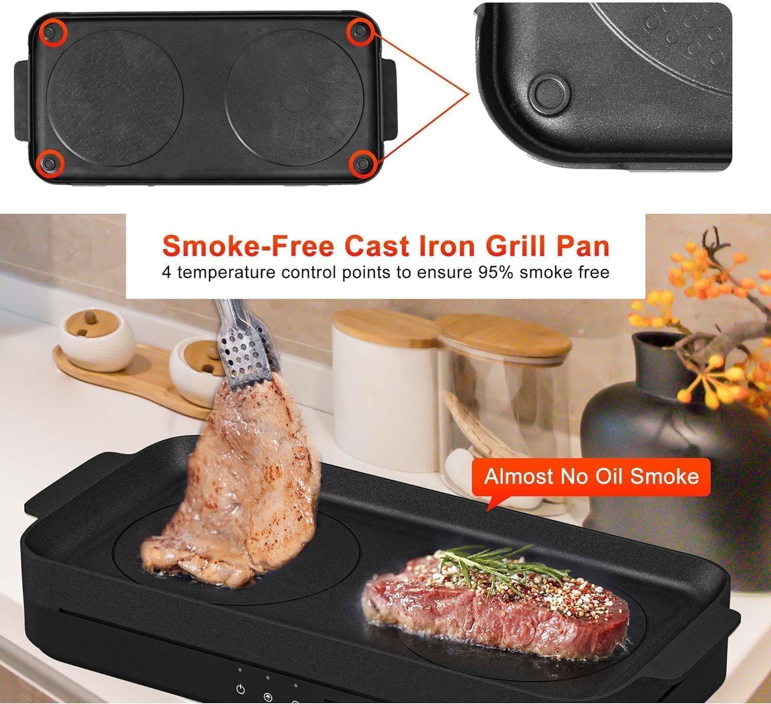 Induction Cooktop 2 Burner Portable with Removable Cast Iron Griddle S528177