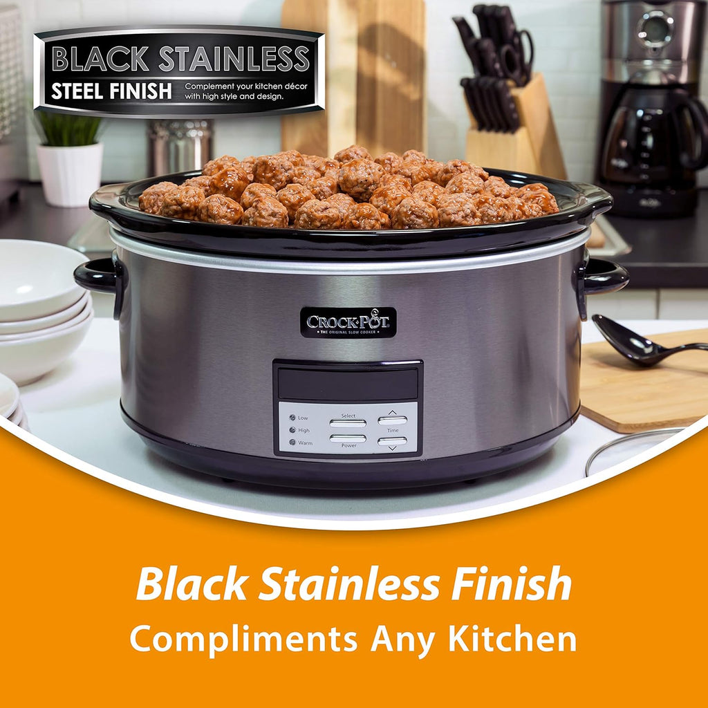 Crock-Pot 8-Quart Programmable Slow Cooker, Black Stainless Steel W525907