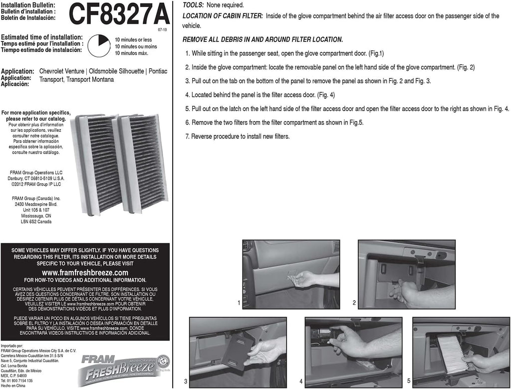 FRAM Fresh Breeze Cabin Air Filter CF8327A for Chevrolet Pontiac O735768