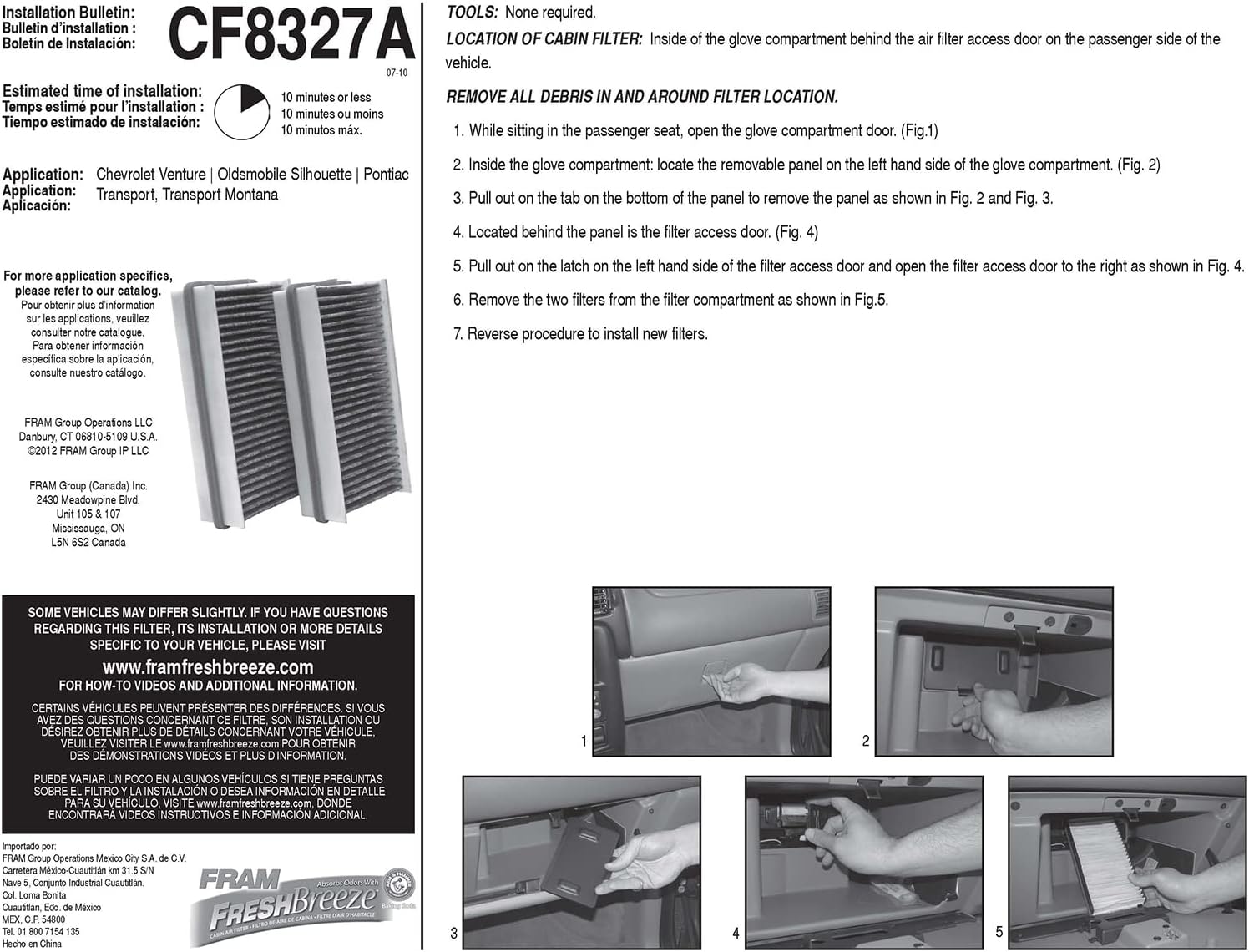 FRAM Fresh Breeze Cabin Air Filter CF8327A for Chevrolet Pontiac O735768