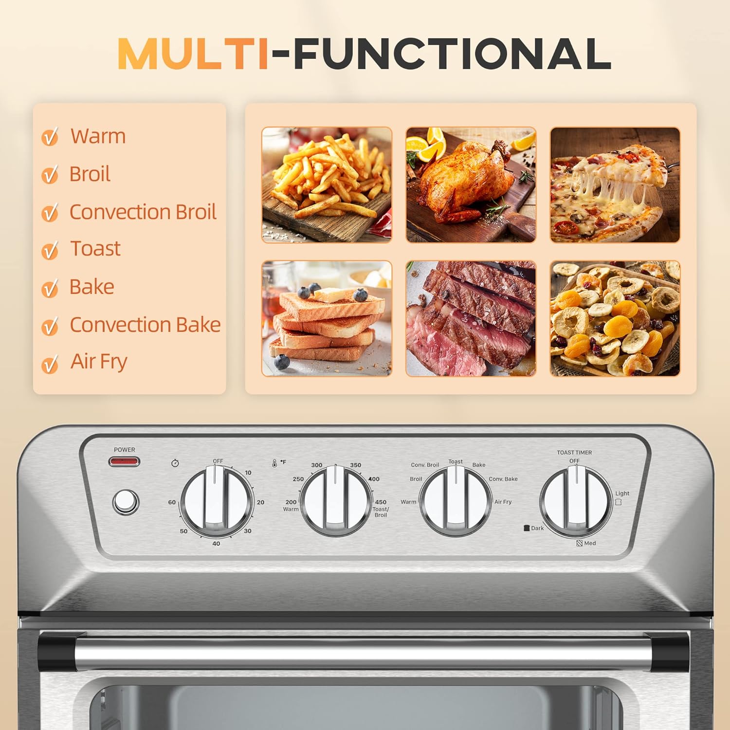 HOMCOM Air Fryer Toaster Oven 21QT 7-in-1 Convection Countertop, Stainless Steel N244857