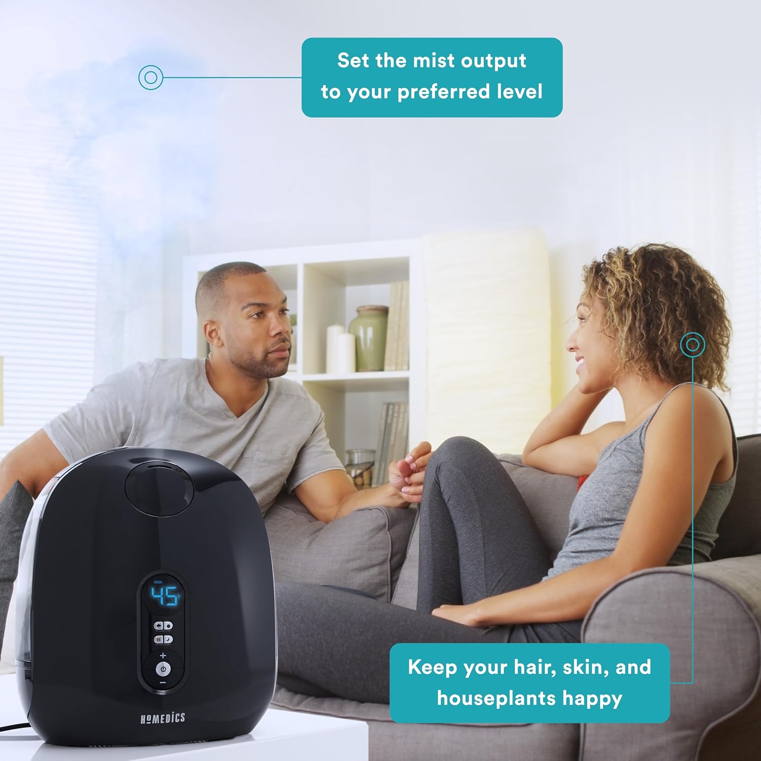 Homedics TotalComfort Deluxe Humidifier, Top-Fill Dual 3.8L Tanks, Cool and Warm Mist, Black W57422