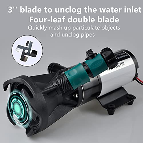 AUHO 12V RV Portable Macerator Pump with Exit Hose and Flushing Water Inlet L420
