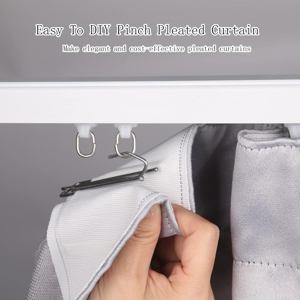 Curtain Pleat Tape 10 Yards with 30 Stainless Steel Hooks, White Q374659