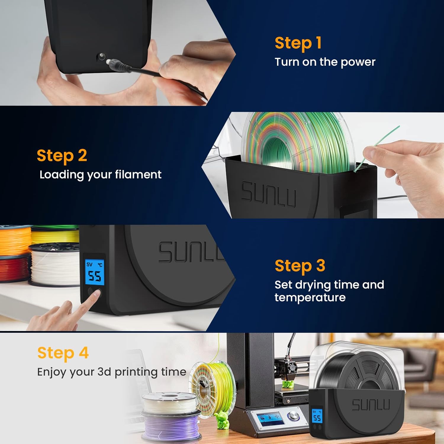 SUNLU Filament Dryer Box S1 Plus, Built-in Fan, Compatible with PLA PETG ABS A82541