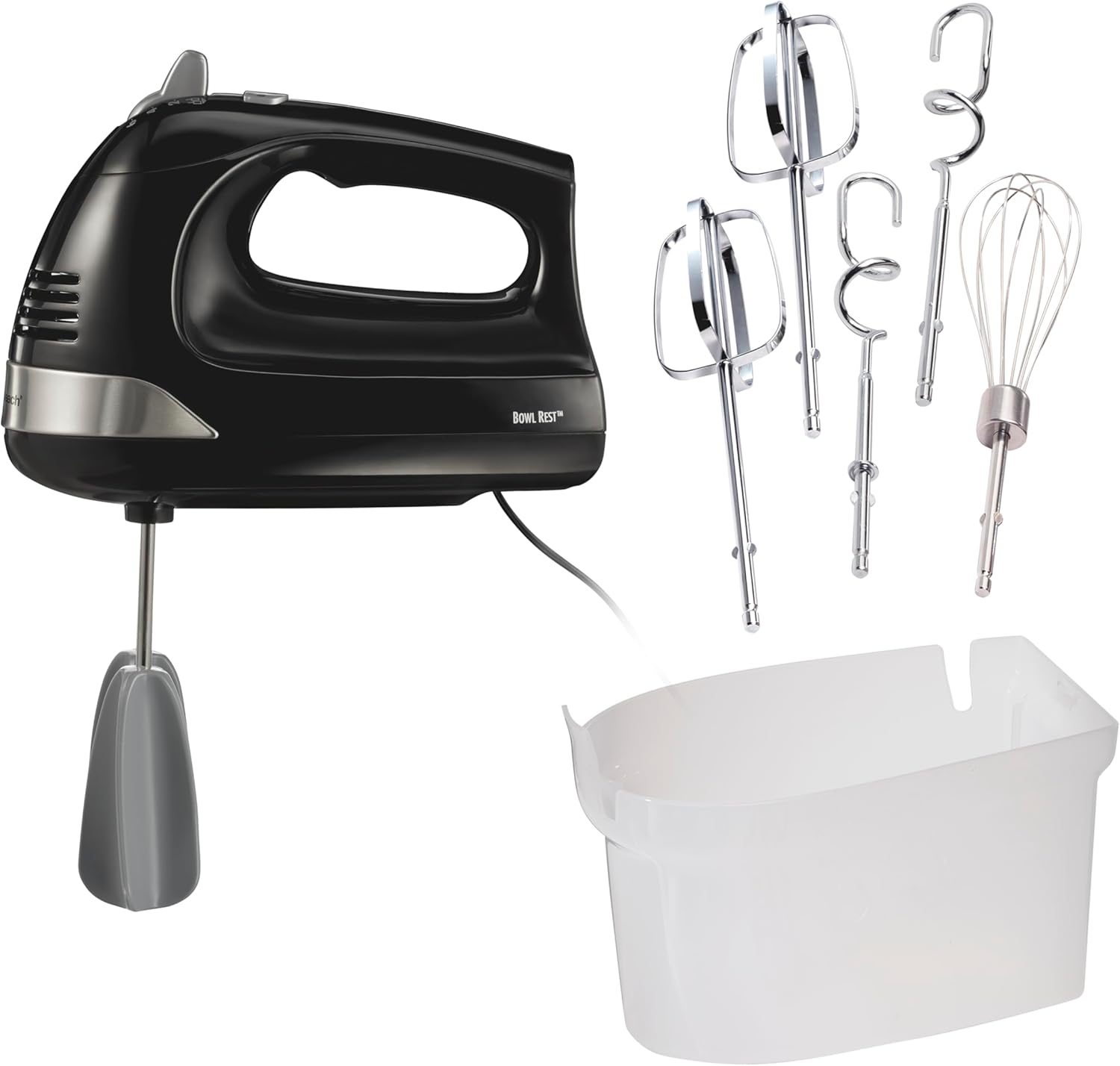 Hamilton Beach 6-Speed Hand Mixer with Storage Case, Whisk & Hooks Bundle with 3-Cup Food Chopper A1002